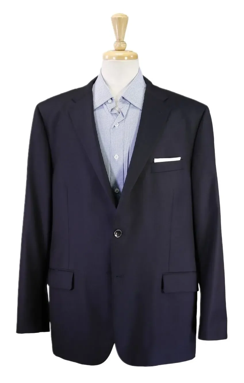 Hickey Freeman Traveler Navy Blue Metal Buttons Wool 2-Btn Blazer Jacket 46R
